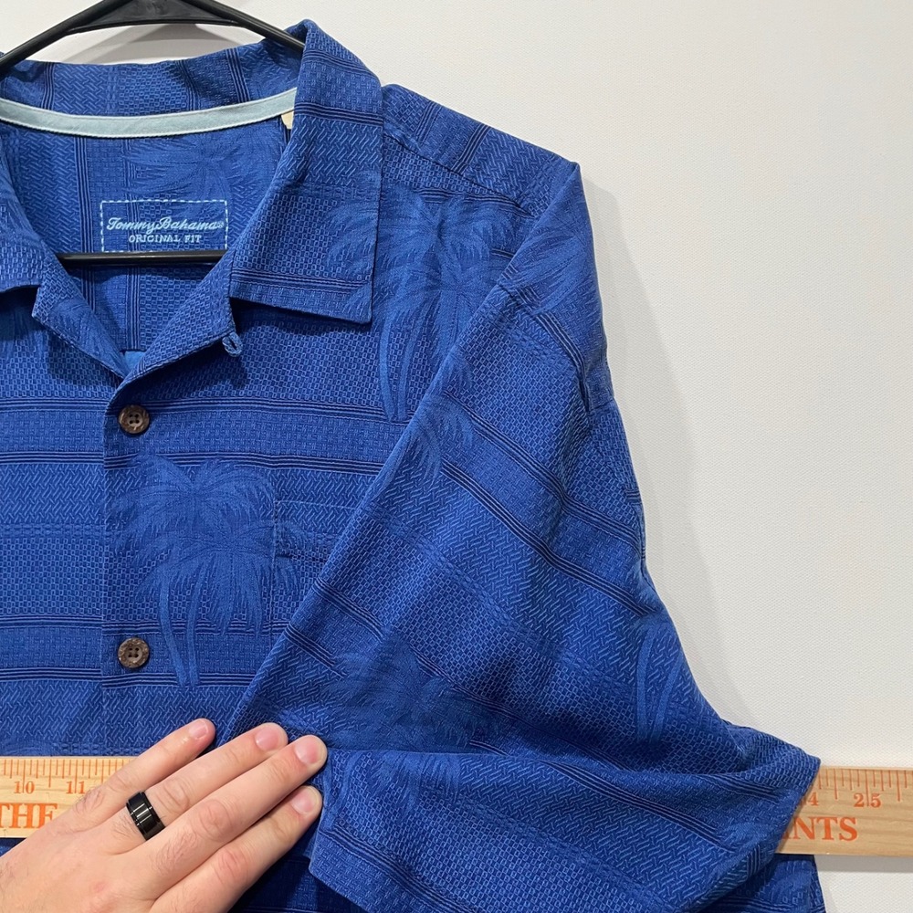 Tommy Bahama Original Fit Men's Blue Palm Tree Silk‎ S/S Button Up Shirt L - Picture 4 of 7